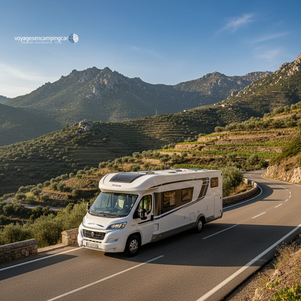 Camping-car Pilote Galaxy sur une route de montagne au Portugal